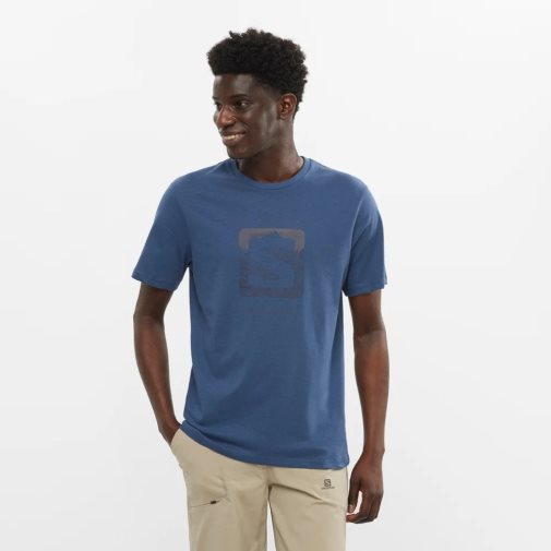 Camiseta Salomon Outlife Logo Corta Sleeve Hombre Azules | MX JYAO124